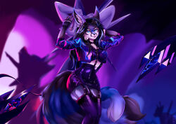  accessory akinna anthro antique appeal ass big_ears black_and_white breasts canid canine canis choker claws clothing collar cosplay digital_media_(artwork) ear_piercing evelyn_(overdrive.exe) female fluffy fluffy_tail fur hair hi_res holding_object jewelry kda latex league_of_legends legwear looking_at_viewer love mammal markings monochrome narikusha necklace night piercing riot_games shy smile solo spikes stockings tail tencent tombstone white_body white_fur wolf 