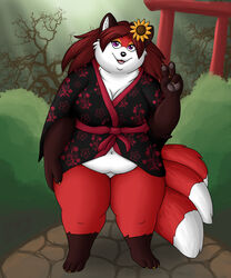  5:6 anthro asian_clothing bigladydragon canid canine clothing east_asian_clothing female fox japanese_clothing kimono mammal robe solo 