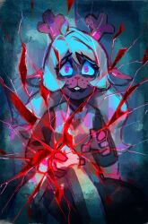  1other animal_ears antlers blonde_hair breaking broken_glass brown_fur buck_teeth checkered_clothes checkered_sweater_vest checkered_vest corruption crazy_eyes crazy_smile deer_antlers deer_ears deer_girl deltarune despair desperation ears_down eyelashes false_smile female freckles furry furry_female glass grabbing_another&#039;s_hand highres holding_hands horns kris_(deltarune) long_hair noelle_holiday open_mouth pink_eyes pov pov_hands reindeer_girl scared shattered smile spoilers starcat_bloom teeth two-tone_sweater_vest vest wavy_hair wavy_mouth weird_route_(deltarune) 