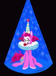  ambiguous_gender animated bodypaint clothing clown clown_nose cracklewink curled_tail curly_hair earth_pony equid equine face_paint feral friendship_is_magic frown hair hasbro hat headgear headwear hi_res horse mammal my_little_pony pinkie_pie_(mlp) pointy_hat pony sitting solo tail toony 