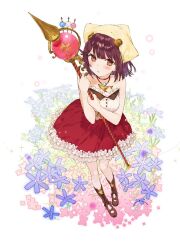  atelier_(series) atelier_questboard atelier_sophie blush boots brown_eyes brown_footwear female field flower flower_field frilled_skirt frills from_above full_body head_scarf holding holding_staff jewelry knee_boots long_sleeves looking_at_viewer necklace official_art red_hair red_skirt second-party_source shirt short_hair skirt solo sophie_neuenmuller staff standing strapless strapless_shirt white_background white_shirt 