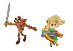  activision anthro archer_queen bandicoot barbarian_king bottomwear clash_of_clans clothing coco_bandicoot crash_(series) crash_bandicoot crossbow crown dress duo female headgear jz_mc male mammal marsupial melee_weapon pants ranged_weapon sword weapon 