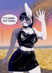  alternative_fashion anthro beach belt breasts chain_jewelry chain_necklace choker cleavage clothed clothing evolucifer exposure_variation eyelashes female front_view goth hare hi_res jewelry lagomorph latex latex_clothing leather leather_clothing leporid mammal necklace solo 