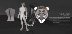  absurd_res anthro blue_eyes brown_hair cougar featureless_crotch felid feline front_view fur grey_body grey_fur hair headshot_portrait hi_res looking_at_viewer male mammal mouth_closed nude portrait rear_view short_hair solo standing unknowhiter 