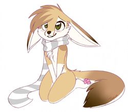  anthro canid canine female fennec_fox fox fur mammal scarf simple_background smile solo tan_body tan_fur taykoe true_fox white_background 