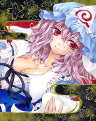  aoi_yuuka_(ao_no_kokoro) bug butterfly collarbone commentary_request female hat japanese_clothes kimono pink_eyes pink_hair saigyouji_yuyuko shikishi solo touhou triangular_headpiece 