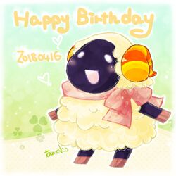  animal_crossing artist_name bad_id bad_pixiv_id commentary_request dated female furry furry_female happy_birthday heart horns open_mouth sau scarf sheep_girl sheep_horns solo vesta_(animal_crossing) 