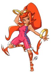  bad_id bad_tumblr_id bangle barefoot big_hair bigdead bodysuit bracelet breasts dancing din female full_body highres jewelry long_hair neck_ring orange_eyes orange_hair pink_bodysuit pointy_ears ribbon simple_background small_breasts solo the_legend_of_zelda the_legend_of_zelda:_oracle_of_ages the_legend_of_zelda:_oracle_of_seasons very_long_hair 