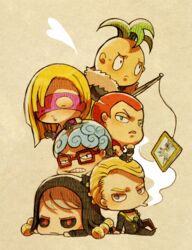  6+boys beach_boy_(stand) bebe_(ad234_tenrou) chibi commentary_request fishing_rod formaggio ghiaccio illuso jojo_no_kimyou_na_bouken melone multiple_boys pesci photo_(object) prosciutto risotto_nero stand_(jojo) vento_aureo 