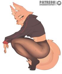  anthro bedroom_eyes biped blush bottomwear canid canine clothed clothing cropped_hoodie crouching diane_foxington dreamworks female fluffy fluffy_tail fox fully_clothed fur green_eyes hi_res hoodie leggings legwear mammal narrowed_eyes one_eye_closed orange_body orange_fur pants seductive smile solo sverhnovapony tail the_bad_guys tight_bottomwear tight_clothing tight_pants topwear 