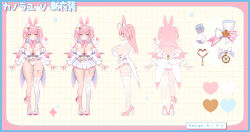  absurdres ahoge animal_ears ankle_ribbon aqua_hair artist_name blue_border blue_eyes blush border bow bowtie breasts closed_mouth colored_inner_hair demon_tail demon_wings detached_sleeves dice dice_hair_ornament dress female fingernails from_side full_body grid_background groin hair_ornament hat heart heart_collar heart_in_eye heart_o-ring high_heels highres huge_breasts indie_virtual_youtuber kanola_u kanola_u_(vtuber) kneepits leg_ribbon leotard long_hair looking_at_viewer mini_hat multicolored_hair multiple_views nail_polish o-ring o-ring_thigh_strap pink_border pink_bow pink_bowtie pink_hair pink_nails pink_pupils pink_ribbon pink_shoes pink_tail pink_wings pointy_ears rabbit_ears rabbit_girl ribbon shoes shoulder_blades single_thighhigh smile solo strapless strapless_dress striped_ribbon symbol_in_eye tail thigh_strap thighhighs thighs two-tone_bow two-tone_hair two_side_up virtual_youtuber watch white_background white_bow white_dress white_hat white_leotard white_ribbon white_sleeves white_thighhighs white_wrist_cuffs wings wrist_cuffs 