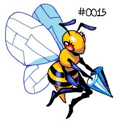  1:1 2025 ambiguous_gender antennae_(anatomy) arthropod beedrill eyelashes feral flavia-elric generation_1_pokemon insects low_res nintendo pokemon pokemon_(species) pupils red_eyes simple_background solo stinger white_background white_pupils wings yellow_body 