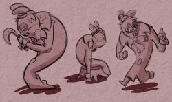  2025 2_toes 4_fingers ambiguous_feral ambiguous_gender anthro arms_bent avian bad_posture beak bird bow_tie bowler_hat brown_background brown_beak brown_body brown_bow_tie brown_clothing brown_fur brown_hat brown_headwear brown_theme brown_trenchcoat buckteeth button_(fastener) closed_frown clothed clothed_anthro clothed_male clothing digital_drawing_(artwork) digital_media_(artwork) dot_eyes duo english_description eyewear feet feral fingers fist frown fur glasses hat headgear headwear holding_object holding_paper lagomorph larger_anthro larger_male long_ears male male_anthro mammal mario_plus_rabbids_sparks_of_hope midair mouth_closed multiple_images narrowed_eyes nintendo noseless paper rabbid randomrabbidramblings raving_rabbids rayman_(series) round_glasses shaded simple_background simple_eyes sitting sitting_on_another sitting_on_stump size_difference slouching smaller_ambiguous smaller_feral squint stump sunglasses t.s._woodrow teeth toes ubisoft 
