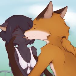  anthro canid canine cdt2s closed_eyes domestic_cat duo felid feline felis female fox hi_res licking male male/female mammal nose_lick red_fox skinny snowflake_(cdt2s) tongue true_fox whiskers 