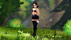  1girls 3d belt boots breasts cat_ears cat_tail clothes collar dark_hair female forest glasses grass high_heels miss_pauling pale partially_clothed skinny skirt smile solo source_filmmaker team_fortress_2 thick_thighs trees ughhh..._vinyl! wide_hips 