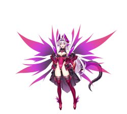  abystia_dragoon bare_shoulders boots breasts cleavage corruption covered_navel dark_persona dragon_girl dragon_horns dragon_tail energy_wings female full_body game_cg gloves highleg highleg_leotard highres horns kouyoku_senki_exs-tia large_breasts large_variant_set leotard long_hair looking_at_viewer medium_breasts non-web_source official_art open_mouth pointy_ears pubic_tattoo red_eyes rieszverne_suzette_paladill showgirl_skirt smile solo tail tattoo thigh_boots thighhighs transparent_background variant_set very_long_hair white_hair wings 