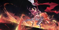  absurdres backless_bodysuit bare_shoulders bodysuit boots breasts commentary dynamic_pose female hairband highres holding holding_polearm holding_weapon long_hair looking_at_viewer lupa_(wuthering_waves) medium_breasts metal_hairband pink_hair polearm smile solo tacet_mark_(wuthering_waves) tail thigh_boots weapon white_bodysuit white_boots wolf_tail wrist_guards wuthering_waves yellow_eyes yu_pian 