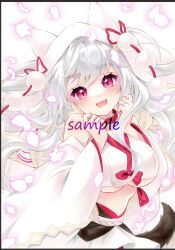  azur_lane bare_shoulders breasts detached_sleeves dog_girl dog_tail dress hands_up highres japanese_clothes large_breasts looking_at_viewer marker_(medium) mimi_(mini1474) official_alternate_costume red_eyes tail thick_eyebrows traditional_media underboob upper_body watermark wedding_dress white_hair wide_sleeves yuudachi_(azur_lane) yuudachi_(the_bride_of_solomon)_(azur_lane) 