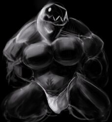  big_pecs body_hair clothed clothing drakei geometry_dash hi_res male monochrome monster monster_(geometry_dash) muscular muscular_male pecs sitting_on_knees underwear underwear_only 