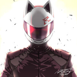  alternate_color animal_ears biker_clothes cat_ears celty_sturluson durarara!! female glowing glowing_eye helmet jacket leather leather_jacket looking_at_viewer nogi_(sakanashikatabenai) opaque_helmet 