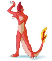  2013 absurd_res alpha_channel ambiguous_gender anthro blep blue_eyes charmeleon claws cosplay countershade_torso countershading full-length_portrait generation_1_pokemon hi_res hybrid long_tongue looking_at_viewer nintendo nonbinary_(lore) orange_body orange_skin pokemon pokemon_(species) portrait qaoss shimmering_spectrum simple_background solo sovrim_terraquian standing tongue tongue_out transparent_background white_claws 