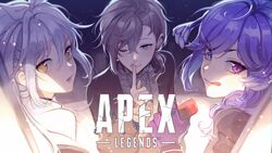  1boy 2girls apex_legends black_cardigan black_sweater blue_eyes braid cardigan english_commentary explosive finger_to_mouth grenade grey_eyes grey_hair grey_sweater hair_behind_ear head_wings heterochromia holding holding_grenade kanae_(nijisanji) licking_lips logo looking_at_viewer multiple_girls nijisanji nijisanji_en one_eye_closed purple_eyes purple_hair qualia_qu re:act selen_tatsuki shushing smile sweater szainx thermite_grenade tongue tongue_out turtleneck turtleneck_sweater twin_braids twitter_username virtual_youtuber white_hair white_sweater wings yellow_eyes 