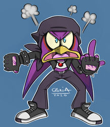  angry anthro avian babylon_rogues bandana beak bird bracelet clothing eyeshadow female frown fuming gesture gloves hand_gesture handwear hi_res hirundinid insult insulting_viewer jewelry kerchief makeup middle_finger midriff nostalgicrogue oscine passerine rude sega solo sonic_riders sonic_the_hedgehog_(series) spiked_bracelet spikes steam steaming swallow_(bird) wave_the_swallow 