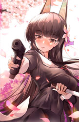  akagi_(zhanjianshaonv) animal_ears breast_hold gun seifuku weapon xiaoshan_jiang zhanjianshaonv 