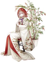  brown_eyes clothing_request female flower food_fantasy hair_flower hair_ornament highres liita_(dusk_snow) looking_at_viewer official_art pale_skin pink_hair plant second-party_source sekihan_(food_fantasy) solo transparent_background 