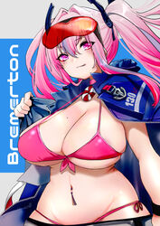  :q anchor_symbol azur_lane bikini black_shorts blue_background blue_hair blue_jacket breasts bremerton_(azur_lane) character_name choker cleavage commentary_request eyewear_on_head female front-tie_top grey_background groin hachimitsu_hinako hair_between_eyes hair_intakes hair_ornament highleg highleg_bikini holding holding_clothes holding_jacket hood hooded_jacket huge_breasts jacket jacket_on_shoulders large_breasts long_hair looking_at_viewer midriff mole mole_on_breast mole_under_eye multicolored_hair navel navel_piercing open_clothes open_jacket panties partial_commentary piercing pink_bikini pink_choker pink_eyes pink_hair shorts side-tie_bikini_bottom side-tie_panties sidelocks signature skindentation smile solo streaked_hair sunglasses swimsuit tongue tongue_out twintails two-tone_background two-tone_hair underboob underwear upper_body wristband 