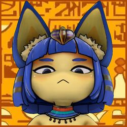  1:1 2022 3d_(artwork) animal_crossing ankha_(animal_crossing) ankha_zone anthro blue_hair devilscry digital_media_(artwork) domestic_cat felid feline felis female fur hair half-closed_eyes headgear looking_at_viewer mammal narrowed_eyes nintendo solo source_filmmaker_(artwork) yellow_body yellow_fur 