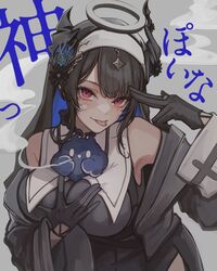  asymmetrical_horns black_gloves black_hair blue_hair blush breasts cleavage colored_inner_hair demon_horns dress female gloves grabbing grabbing_own_breast habit hair_ornament halo hololive hololive_english horns jailbird_(nerissa_ravencroft) kamippoina_(vocaloid) large_breasts long_hair looking_at_viewer making-of_available mole mole_under_eye multicolored_hair nerissa_ravencroft nun official_alternate_costume red_eyes shou3_2 solo two-tone_hair uneven_horns virtual_youtuber 