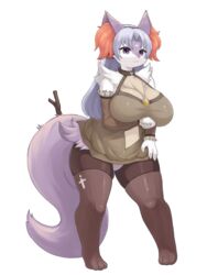  3:4 3_toes 4_fingers :3 absurd_res accessory anthro anthrofied arm_tuft arm_under_breasts armwear big_breasts biped braixen breasts brown_armwear brown_body brown_clothing brown_dress brown_fur brown_legwear brown_stockings canid canine cheek_tuft choker claws cleavage clothed clothing colored curvy_figure detached_sleeves digital_media_(artwork) digitigrade dress eyelashes facial_tuft feet female female_anthro finger_claws fingers fluffy fluffy_tail front_view full-length_portrait fully_clothed fur generation_6_pokemon glistening glistening_breasts glistening_clothing grey_hair hair hair_accessory hairband halterneck hi_res hip_tuft hourglass_figure humanoid_hands inake inner_ear_fluff jewelry kemono legwear long_hair looking_at_viewer mammal monotone_hair monotone_tail multicolored_body multicolored_fur necklace nintendo orange_inner_ear_fluff pink_nose pokemon pokemon_(species) pokemorph portrait pose purple_body purple_ears purple_eyes purple_fur purple_inner_ear purple_tail shaded shiny_pokemon shoulder_tuft simple_background smile smiling_at_viewer solo standing stick stick_in_tail stockings tail thick_thighs thigh_highs three-quarter_view toes translucent translucent_clothing tuft white_background wide_hips 