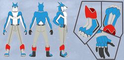  anthro belt belt_buckle boots buckle canid canine clothed clothing collar doggie_kruger footwear gloves grey_background hand_on_hip handwear hi_res khaki_pants male mammal model_sheet power_rangers simple_background solo super_sentai thegreatmatsutzu topless 