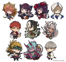  5boys 5girls :| abs animal_ears aqua_hair armor ashiya_douman_(fate) asymmetrical_clothes asymmetrical_hair axe bare_pectorals bare_shoulders bikini black_dress black_eyes black_hair blonde_hair blue_eyes blue_hair blue_legwear blunt_bangs body_markings bowl_cut braid breasts brown_hair caenis_(fate) cape captain_nemo_(fate) chest_harness chibi china_dress chinese_clothes cleavage closed_mouth colored_skin commentary crown_braid curly_hair cutoffs dark-skinned_female dark_skin detached_sleeves dress earrings emiya_shirou english_commentary expressionless eyeliner eyeshadow fate/grand_order fate_(series) faulds fingerless_gloves fingernails floral_print flower gloves gradient_hair green_eyes green_eyeshadow green_kimono green_lips green_nails grey_hair grey_skin grin hadanugi_dousa hair_between_eyes hair_bun hair_flower hair_intakes hair_ornament harness harpoon hat headband highleg highleg_bikini holding horns ibuki_douji_(fate) ibuki_douji_(second_ascension)_(fate) igote jacket japanese_clothes jewelry katsushika_hokusai_(fate) kimono large_breasts leaf_hair_ornament light_smile long_hair long_sleeves looking_at_viewer makeup medium_breasts midriff multicolored_hair multiple_boys multiple_girls muscular muscular_male nemo_(fate) nozaki_tsubata octopus official_alternate_costume official_art oni onmyouji open_clothes open_kimono orange_hair pantyhose pectorals pink_hair pointy_ears ponytail_holder purple_eyes purple_hair red_eyes red_hair ribbed_sleeves sakata_kintoki_(fate) sakata_kintoki_(heian_warrior_attire)_(fate) senji_muramasa_(fate) sharp_fingernails short_hair shorts shoulder_plates sidelocks simple_background single_bare_shoulder single_hair_bun smile studded_jacket sunflower swimsuit sword tail tattoo teeth thighs toned toned_male turban twintails two-tone_hair van_gogh_(fate) very_long_fingernails very_long_hair watanabe_no_tsuna_(fate) weapon white_background white_hair white_nails wide_sleeves yang_guifei_(fate) yang_guifei_(second_ascension)_(fate) yellow_eyes 