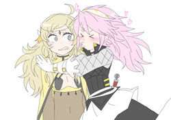  artist_request blonde_hair blush breasts closed_eyes female fire_emblem fire_emblem_if flat_color multiple_girls nintendo ophelia_(fire_emblem_if) pink_hair simple_background soleil_(fire_emblem_if) white_background yuri 