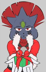  2013 ambiguous_gender anthro anthrofied christmas conditional_dnp elgiza fan_character generation_4_pokemon gift hair holding_gift holding_object holidays looking_at_viewer nintendo offering_gift offering_to_viewer pokemon pokemon_(species) pokemorph red_eyes red_hair solo soothe_bell teckworks weavile 