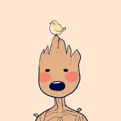  1:1 ambiguous_gender avian bird digital_media_(artwork) duo elemental_creature elemental_humanoid flora_colossus flora_fauna groot guardians_of_the_galaxy humanoid leaf low_res marvel open_mouth plant plant_humanoid simple_background surprise tree unknown_artist what 