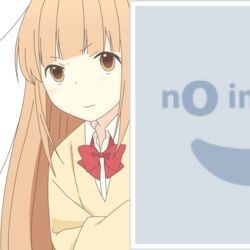  blush brown_eyes brown_hair commentary_request female long_hair looking_at_viewer miyano_(tanakeda) mugen_ouka no_image peeking_out pixiv school_uniform solo sweater tanaka-kun_wa_itsumo_kedaruge vector_trace yellow_sweater 