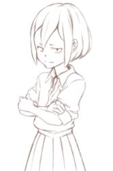  crossed_arms echizen_(tanakeda) female heikatsu looking_at_viewer lowres monochrome short_hair skirt solo tanaka-kun_wa_itsumo_kedaruge white_background 