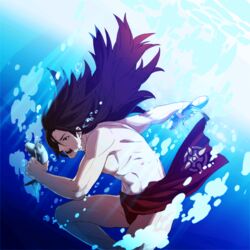  1boy bubbles fire_emblem fire_emblem_if fish fundoshi long_hair ocean official_art ryouma_(fire_emblem_if) solo underwater 