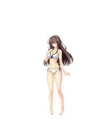  barefoot bikini breasts brown_eyes brown_hair cleavage collarbone empty_eyes female front-tie_top full_body game_cg hand_on_own_chest highres inoino katsuragi_marina kouyoku_senki_exs-tia large_breasts large_variant_set long_hair looking_at_viewer navel non-web_source official_art orange_eyes side-tie_bikini_bottom smile solo standing swimsuit transparent_background variant_set white_bikini 