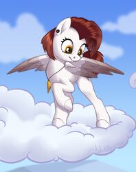  cloud cutie_mark day ear_piercing equid equine fan_character feathered_wings feathers female feral freckles fur hair hasbro hooves jewelry mammal mane my_little_pony mythological_creature mythological_equine mythology necklace orange_eyes pegasus piercing red_hair red_mane red_tail sirzi sky solo tail white_body white_feathers white_fur wings 