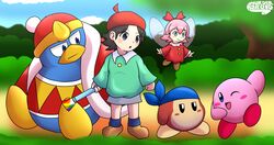  adeleine_(kirby) anthro bandana_waddle_dee female feral group hi_res humanoid king_dedede kirby kirby_(series) kirby_64:_the_crystal_shards male male/female male/male murderdroid_(artist) nintendo ribbon_(kirby) trio 