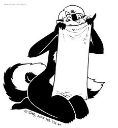  2020 anthro black_and_white ear_piercing female kelly_o&#039;dor kneeling mammal mephitid monochrome nude piercing skunk solo striped_skunk tail tegerio towel whiskers zandar&#039;s_saga 