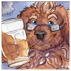  alcohol beer beer_stein beverage blue_eyes border canid canine canis cheers container cup devin_d_parlett dewlap_(anatomy) domestic_dog eyebrows eyewear facial_hair flomutt glasses icon jowls male mammal molosser mountain_dog neck_tuft newfoundland_dog simple_background solo stein traditional_media_(artwork) tuft white_border 