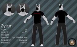  3d_(artwork) 5_fingers biceps black_hair bottomwear brown_eyes buzz_cut clothed clothing digital_media_(artwork) english_text equid equine eyebrows fingers footwear hair hi_res horse male mammal model_sheet muscular muscular_male pants shirt shoes solo spots text thick_eyebrows topwear vrart1 zylan 