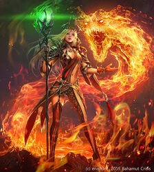  bahamut_crisis black_gloves black_legwear blonde_hair breasts commentary_request eudia_(serenity2200) female fire full_body garter_straps gloves glowing glowing_weapon holding holding_staff horns lipstick long_hair looking_at_viewer makeup medium_breasts midriff navel outstretched_hand photoshop_(medium) red_gloves skull staff standing striped_clothes striped_thighhighs thighhighs vertical-striped_clothes vertical-striped_thighhighs watermark weapon 