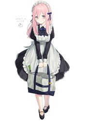  absurdres apron bag commentary_request female full_body hair_ribbon highres long_hair maid maid_headdress original pink_hair ribbon solo tote_bag youichi_(45_01) 