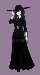  breasts dress female goth gothic hair_over_one_eye hat long_hair oka_ruto_(yandere_simulator) purple_eyes thighhighs yandere_simulator 